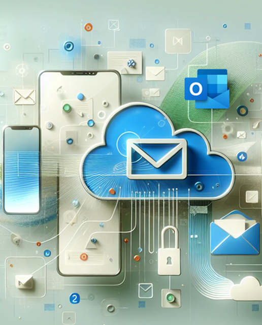 stylized illustration of Microsoft Outlook used on different devices and ways Outlook can be extended